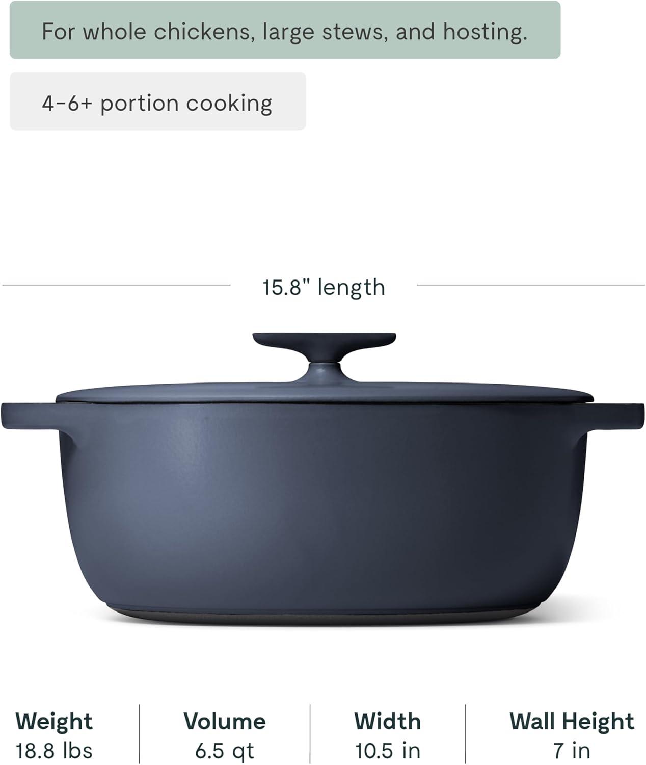 imageCaraway Enameled Cast Iron Dutch Oven 8qt Dutch Oven With Lid 3 Layer Enamel Coating No Seasoning Required Compatible With All Stovetops Oven Safe No Forever Chemicals GrayMidnight Blue