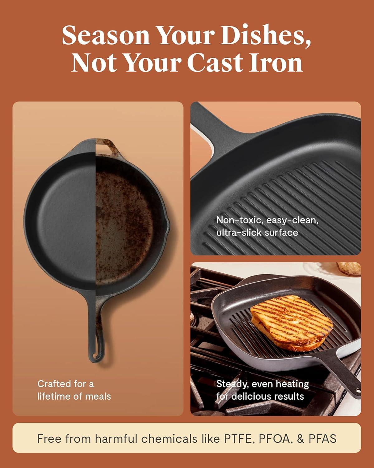 imageCaraway Enameled Cast Iron Grill Pan 105 Grill Pan for Stovetop Cooking 3 Layer Enamel Coating No Seasoning Required Compatible With All Stovetops Free From Forever Chemicals CharcoalCharcoal