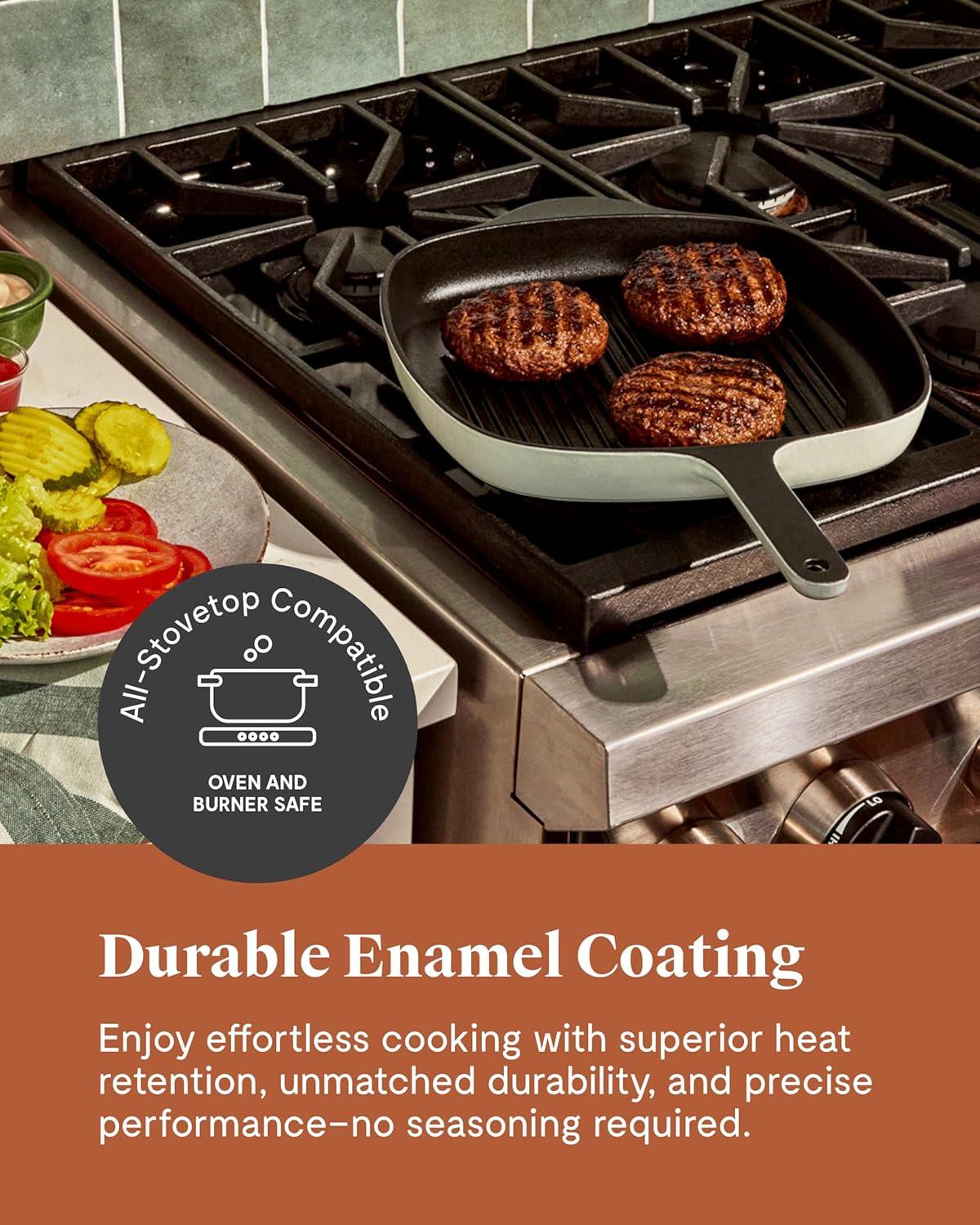 imageCaraway Enameled Cast Iron Grill Pan 105 Grill Pan for Stovetop Cooking 3 Layer Enamel Coating No Seasoning Required Compatible With All Stovetops Free From Forever Chemicals CharcoalCharcoal