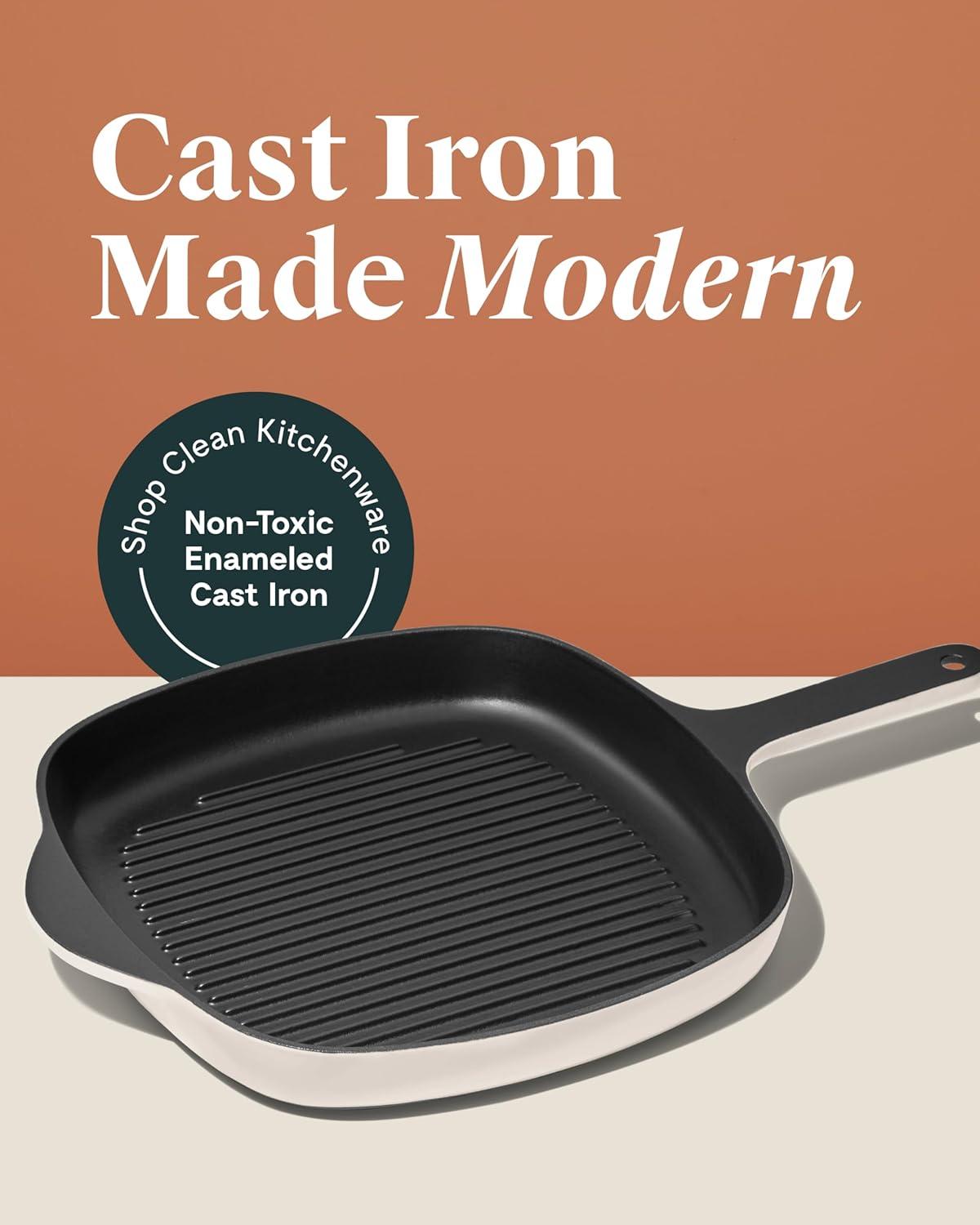 imageCaraway Enameled Cast Iron Grill Pan 105 Grill Pan for Stovetop Cooking 3 Layer Enamel Coating No Seasoning Required Compatible With All Stovetops Free From Forever Chemicals CharcoalCream