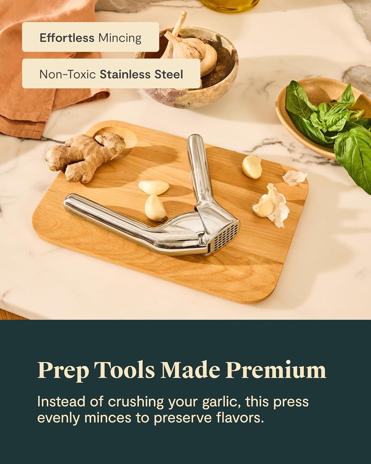 imageCaraway Garlic Press Non Toxic Stainless Steel Essential Kitchen Tool Ergonomic Handle Effortlessly Mince Whole Garlic Easy Clean