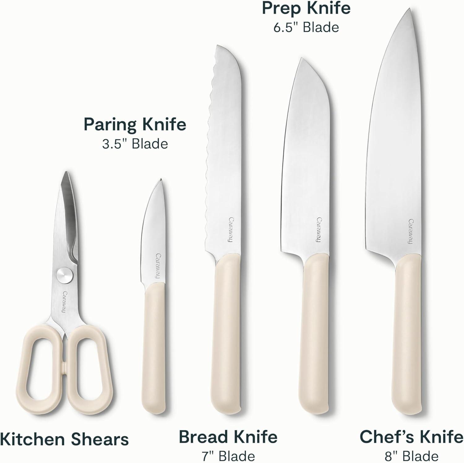 imageCaraway Kitchen Knife Set amp Wooden Utensil Set Made With Premium German Steel Blades amp FSCCertified Birch Wood NonToxic Materials CreamCream