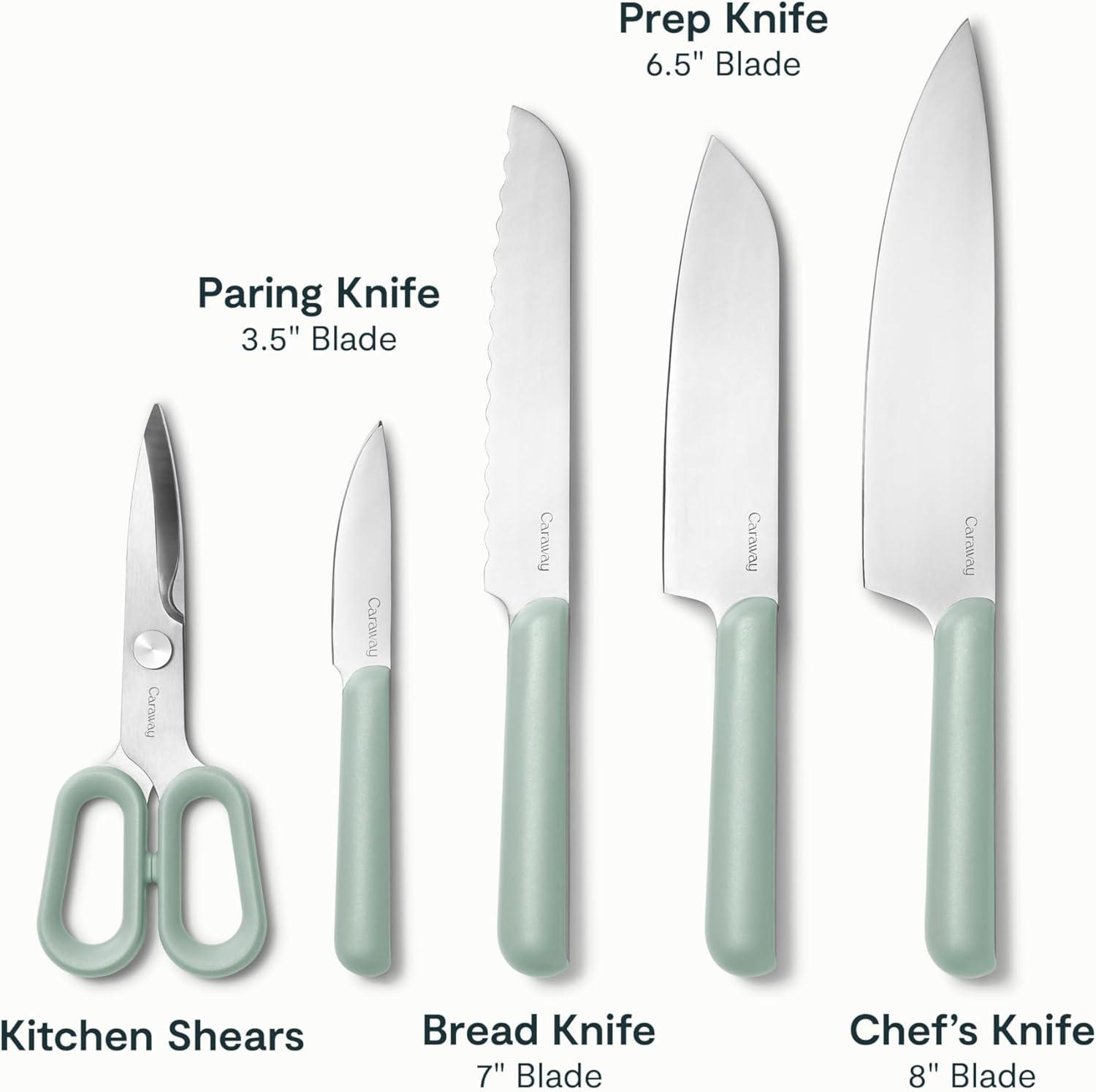 imageCaraway Kitchen Knife Set amp Wooden Utensil Set Made With Premium German Steel Blades amp FSCCertified Birch Wood NonToxic Materials CreamMist