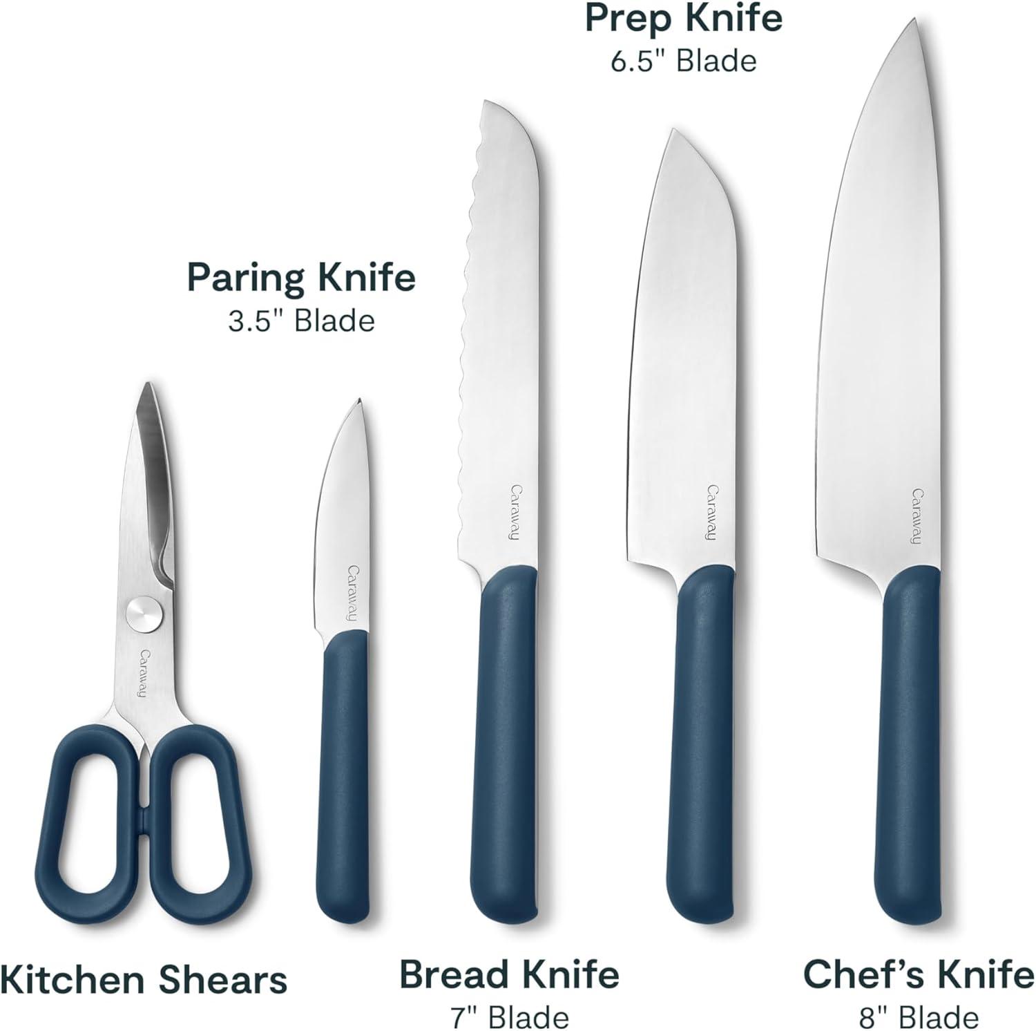 imageCaraway Kitchen Knife Set amp Wooden Utensil Set Made With Premium German Steel Blades amp FSCCertified Birch Wood NonToxic Materials CreamNavy