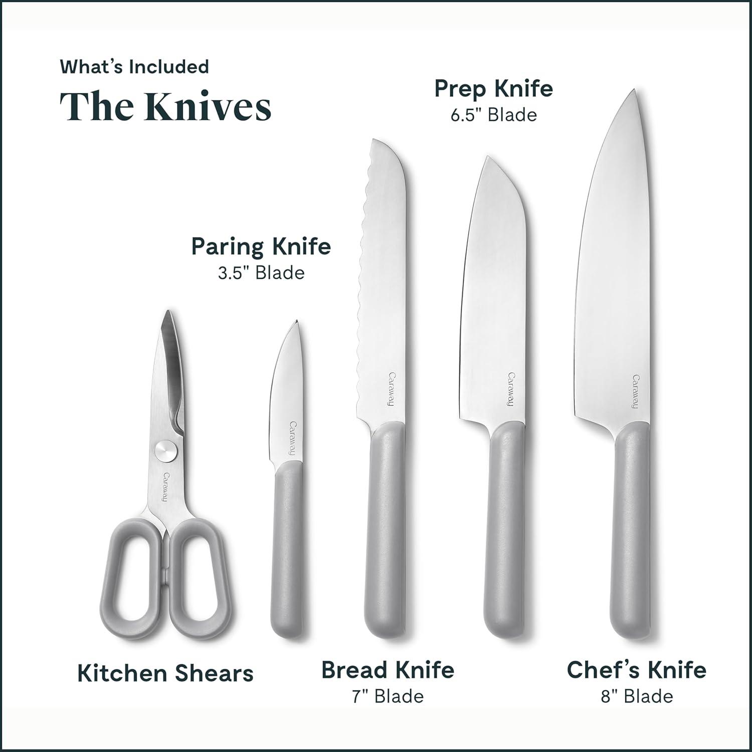 imageCaraway Kitchen Prep amp Cutting Board Set Kitchen Knife Set amp Wooden Utensil Set amp 3 Wood Cutting Boards NonToxic Materials Includes Organizers CreamGray