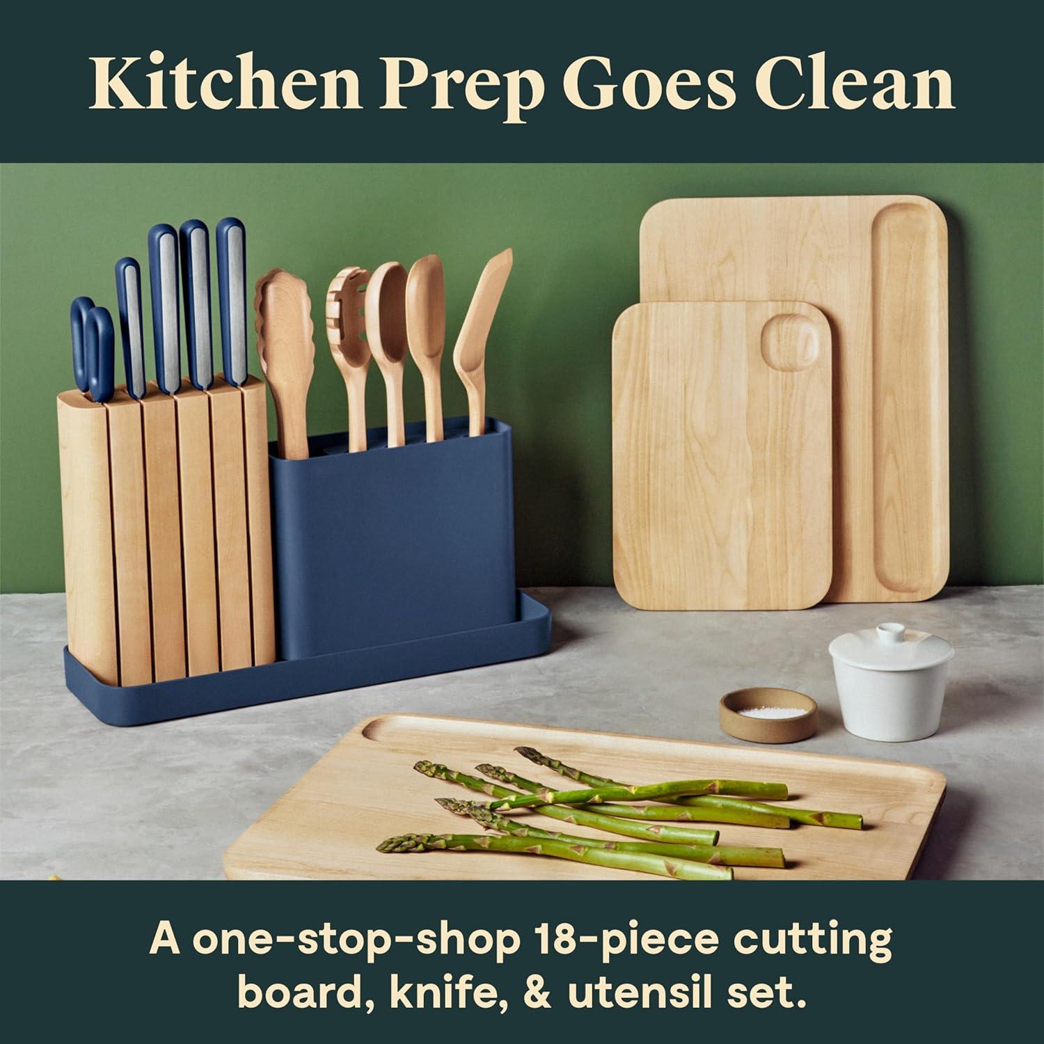 imageCaraway Kitchen Prep amp Cutting Board Set Kitchen Knife Set amp Wooden Utensil Set amp 3 Wood Cutting Boards NonToxic Materials Includes Organizers CreamMist