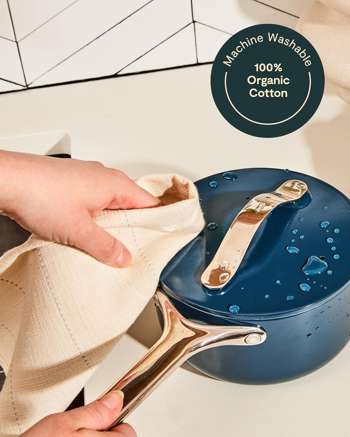 imageCaraway Linen Set Apron Pot Holders Oven Mitts amp Tea Towels 100 Organic Cotton Durable Machine WashableCream