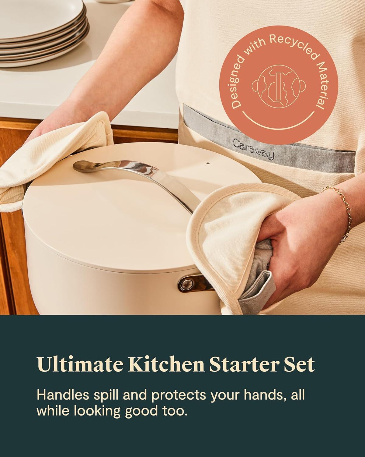 imageCaraway Linen Set Apron Pot Holders Oven Mitts amp Tea Towels 100 Organic Cotton Durable Machine WashablePerracotta