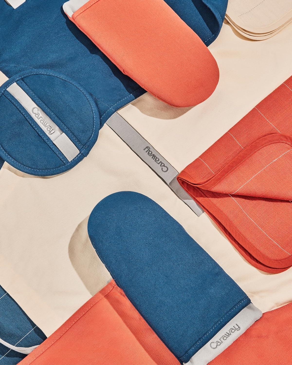 imageCaraway Linen Set Apron Pot Holders Oven Mitts amp Tea Towels 100 Organic Cotton Durable Machine WashablePerracotta