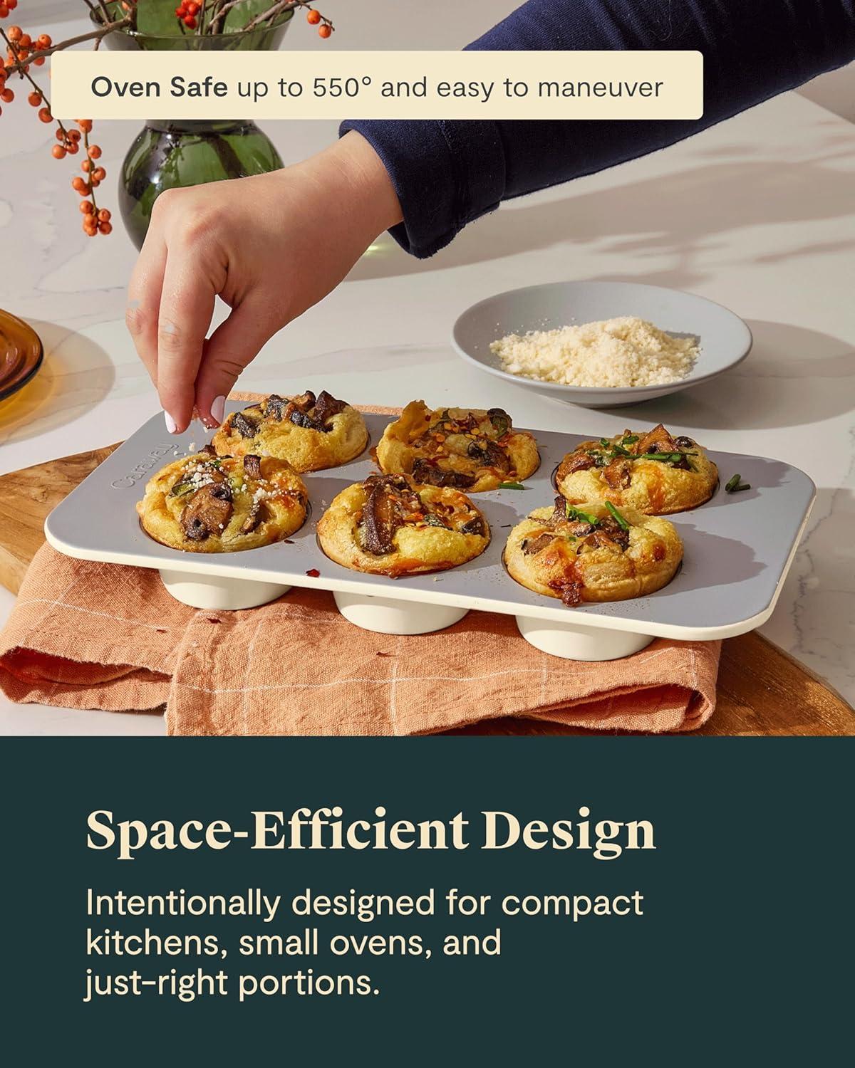 imageCaraway Mini Bakeware Set Naturally NonStick NonToxic Ceramic Coating Compact Baking Pans Set for Small Kitchens amp Ovens Includes Baking Sheets Muffin Pan Cooling Rack amp Storage CreamNavy