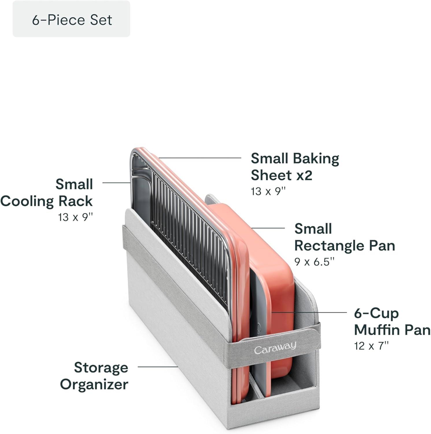 imageCaraway Mini Bakeware Set Naturally NonStick NonToxic Ceramic Coating Compact Baking Pans Set for Small Kitchens amp Ovens Includes Baking Sheets Muffin Pan Cooling Rack amp Storage CreamPerracotta