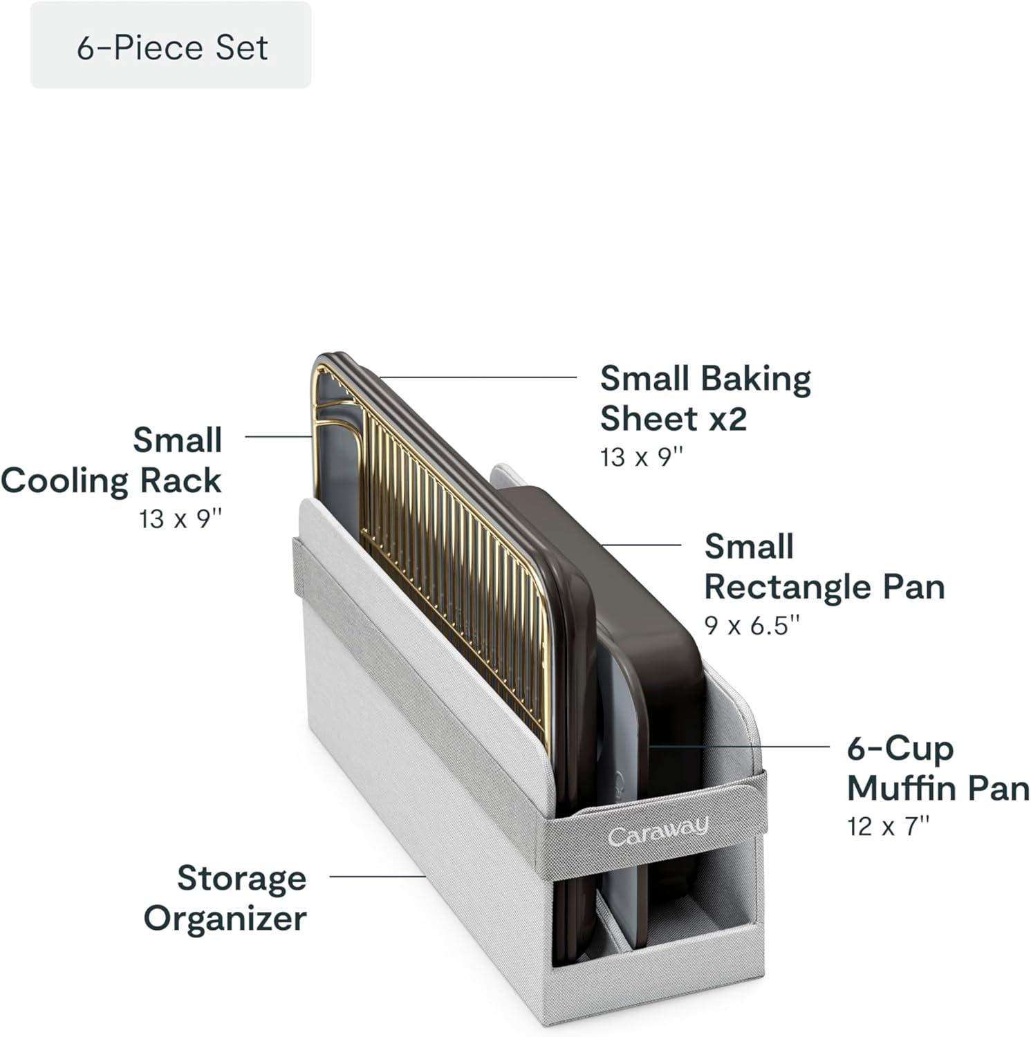 imageCaraway Mini Bakeware Set Naturally NonStick NonToxic Ceramic Coating Compact Baking Pans Set for Small Kitchens amp Ovens Includes Baking Sheets Muffin Pan Cooling Rack amp Storage CreamBlack