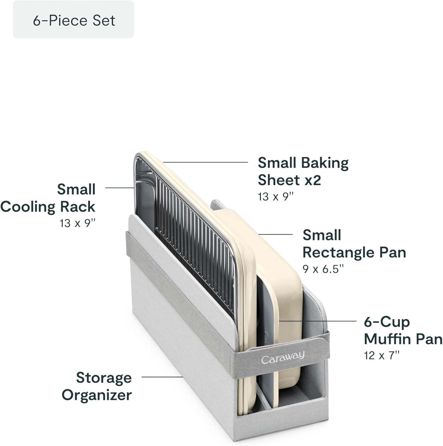 imageCaraway Mini Bakeware Set Naturally NonStick NonToxic Ceramic Coating Compact Baking Pans Set for Small Kitchens amp Ovens Includes Baking Sheets Muffin Pan Cooling Rack amp Storage CreamCream