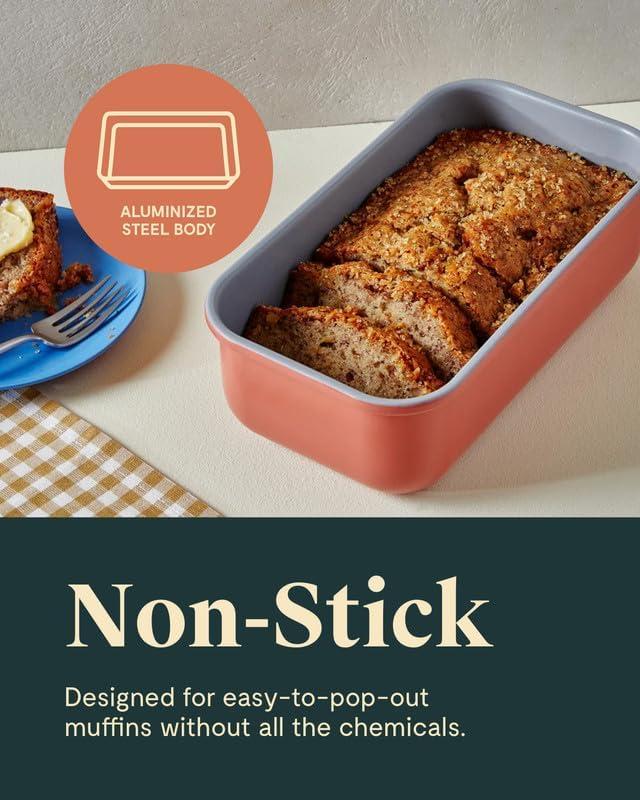 imageCaraway NonStick Ceramic 1 lb Loaf Pan Naturally Slick Ceramic Coating NonToxic PTFE amp PFOA Free Perfect for Pound Cakes Breads amp More CreamNavy