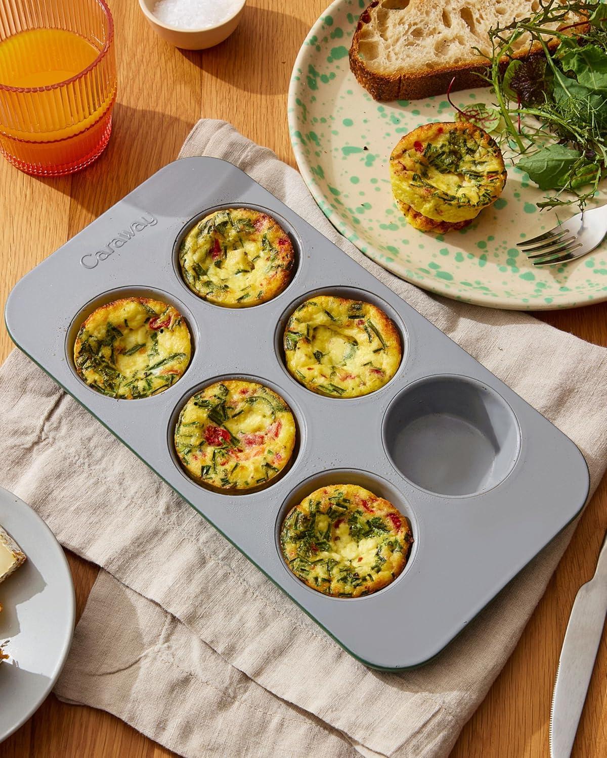 imageCaraway NonStick Ceramic 12Cup Muffin Pan Naturally Slick Ceramic Coating NonToxic PTFE amp PFOA Free Perfect for Cupcakes Muffins and More SageBlack