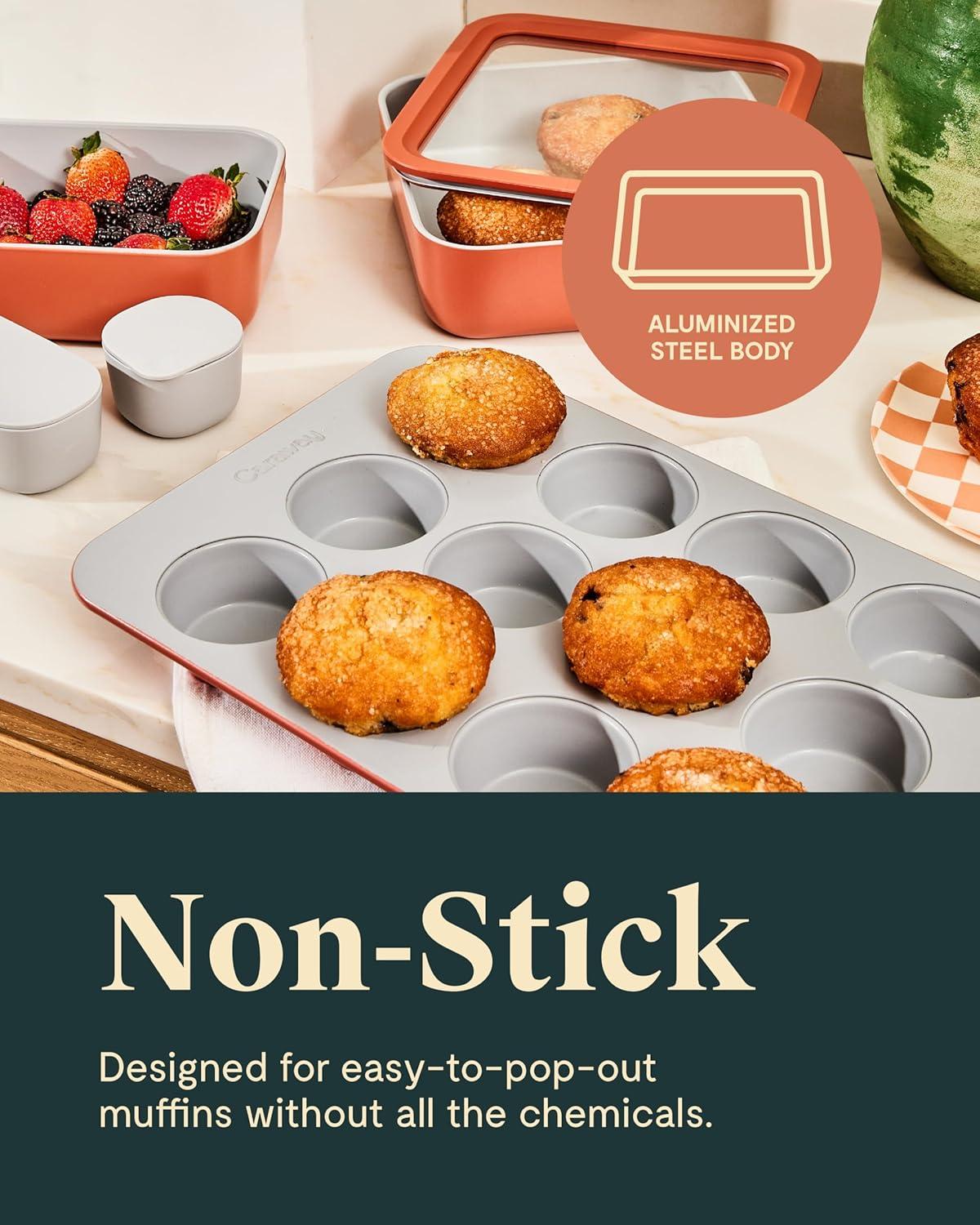 imageCaraway NonStick Ceramic 12Cup Muffin Pan Naturally Slick Ceramic Coating NonToxic PTFE amp PFOA Free Perfect for Cupcakes Muffins and More SageBlack