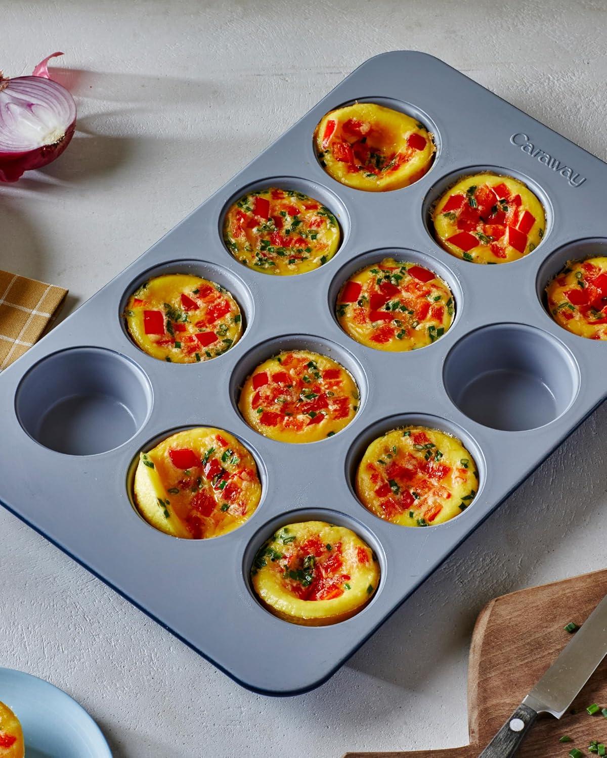 imageCaraway NonStick Ceramic 12Cup Muffin Pan Naturally Slick Ceramic Coating NonToxic PTFE amp PFOA Free Perfect for Cupcakes Muffins and More SageBlack