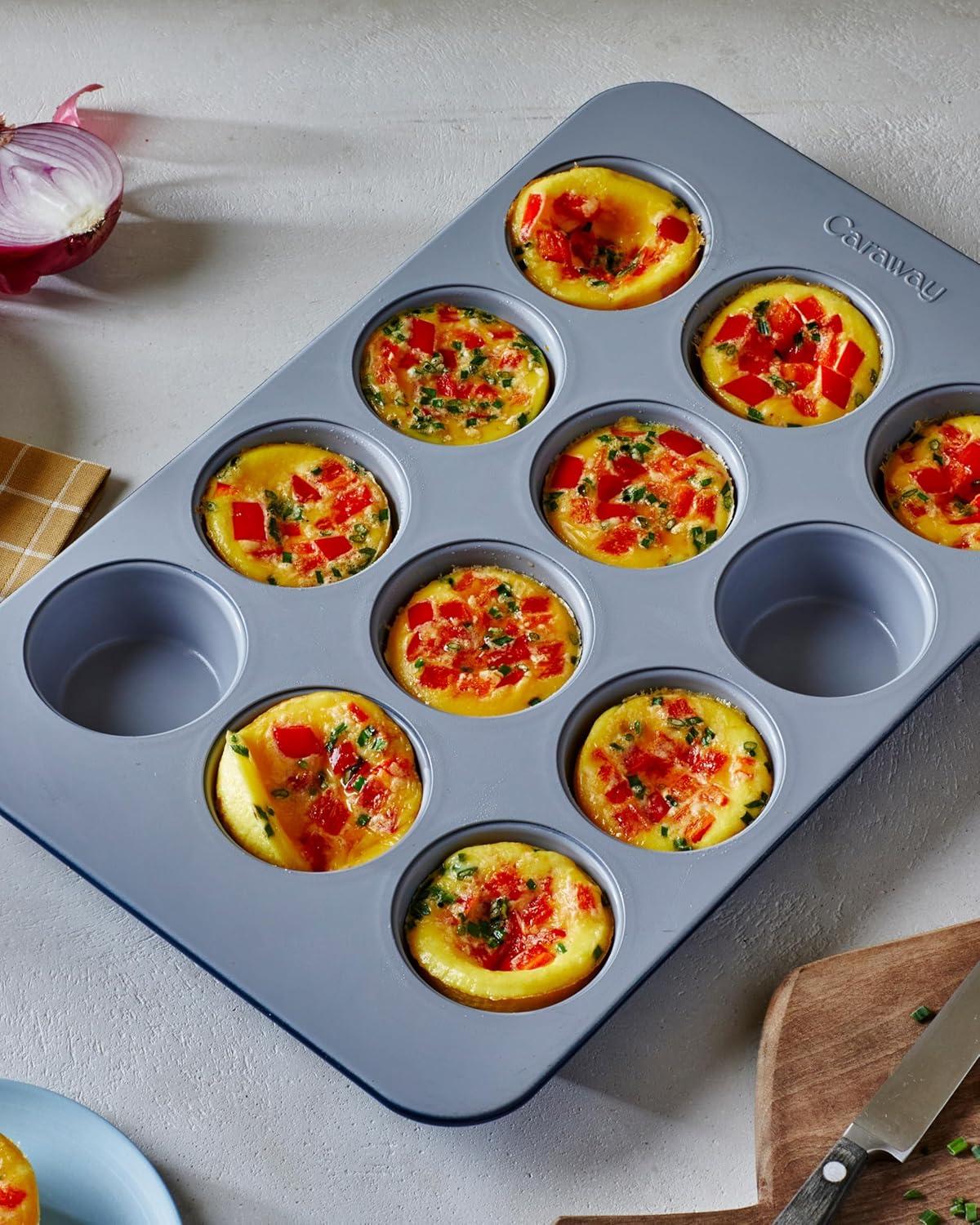imageCaraway NonStick Ceramic 12Cup Muffin Pan Naturally Slick Ceramic Coating NonToxic PTFE amp PFOA Free Perfect for Cupcakes Muffins and More SageBlack