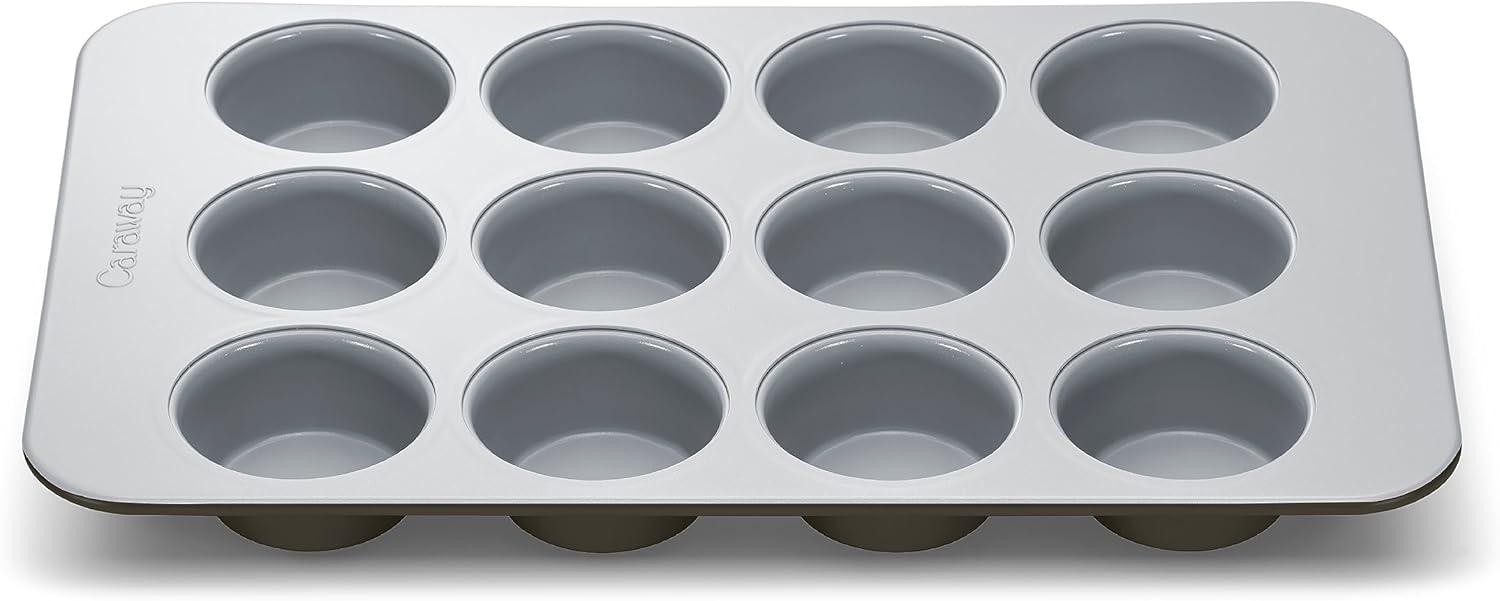 imageCaraway NonStick Ceramic 12Cup Muffin Pan Naturally Slick Ceramic Coating NonToxic PTFE amp PFOA Free Perfect for Cupcakes Muffins and More SageBlack