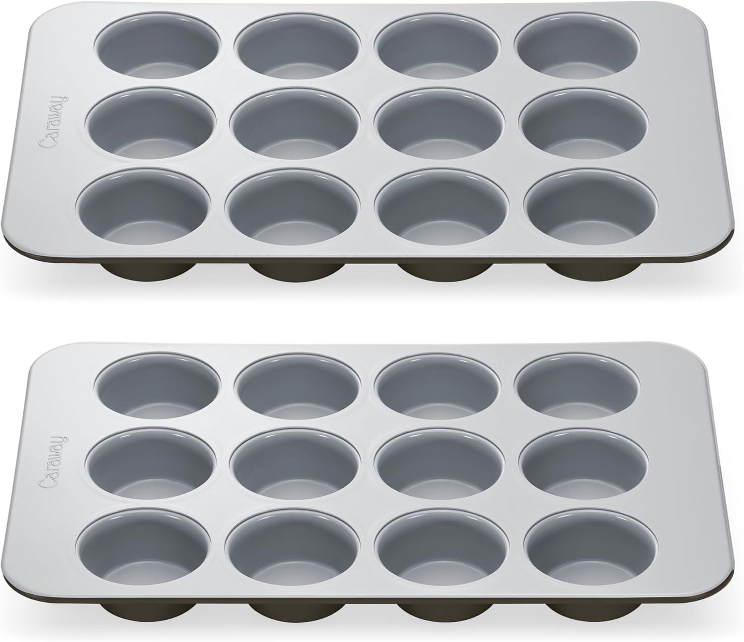 imageCaraway NonStick Ceramic 12Cup Muffin Pan Naturally Slick Ceramic Coating NonToxic PTFE amp PFOA Free Perfect for Cupcakes Muffins and More SageBlack
