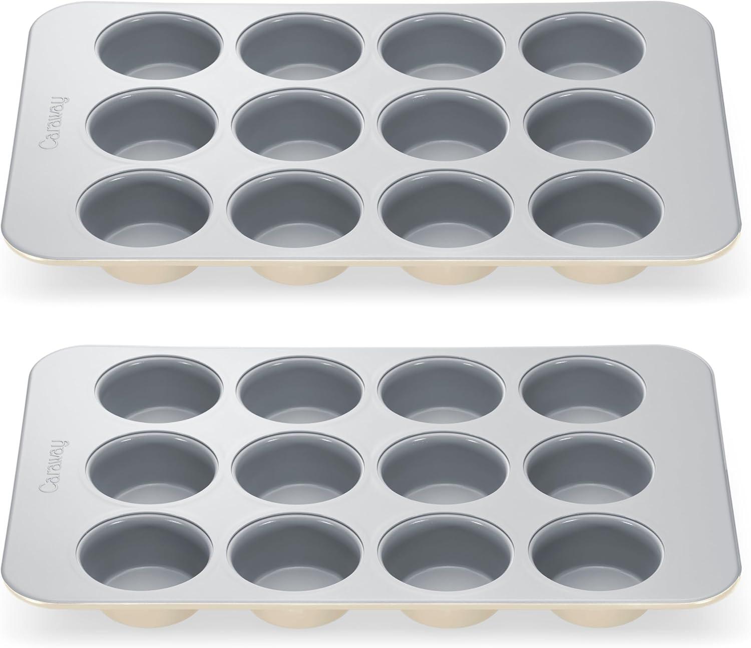 imageCaraway NonStick Ceramic 12Cup Muffin Pan Naturally Slick Ceramic Coating NonToxic PTFE amp PFOA Free Perfect for Cupcakes Muffins and More SageCream