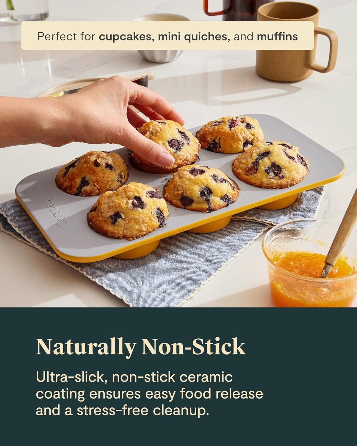imageCaraway NonStick Ceramic 12Cup Muffin Pan Naturally Slick Ceramic Coating NonToxic PTFE amp PFOA Free Perfect for Cupcakes Muffins and More SageCream