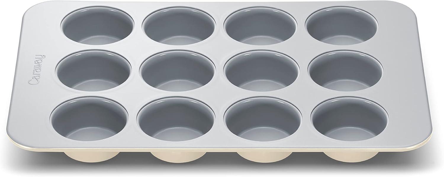 imageCaraway NonStick Ceramic 12Cup Muffin Pan Naturally Slick Ceramic Coating NonToxic PTFE amp PFOA Free Perfect for Cupcakes Muffins and More SageCream