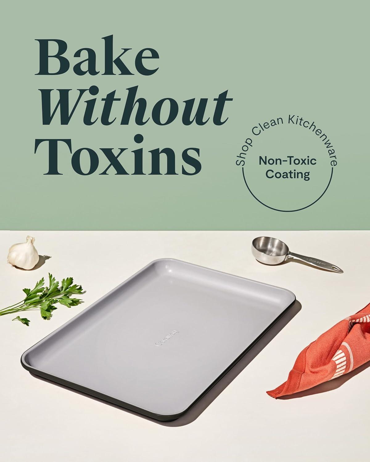 imageCaraway NonStick Ceramic Baking Sheet Naturally Slick Ceramic Coating NonToxic PTFE amp PFOA Free Perfect for Baking Roasting and More Large 18 x 13 GrayBlack