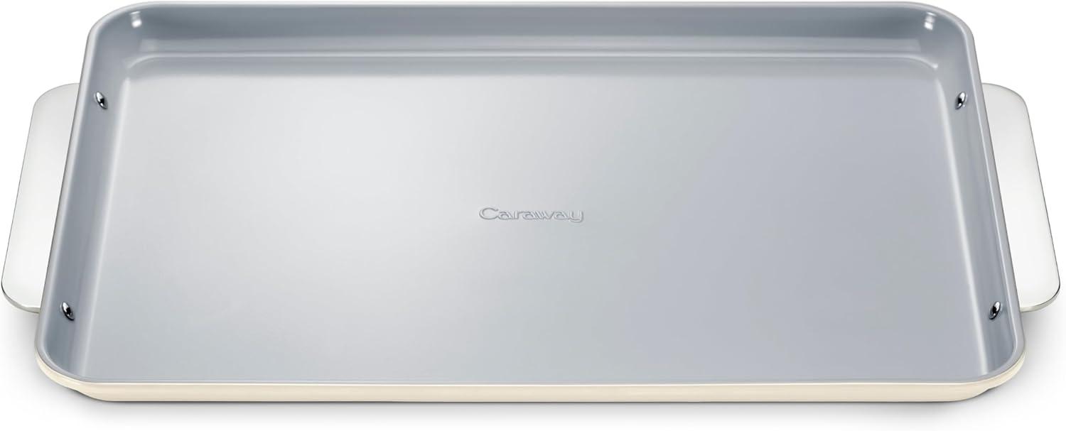 imageCaraway NonStick Ceramic Baking Sheet Naturally Slick Ceramic Coating NonToxic PTFE amp PFOA Free Perfect for Baking Roasting and More Large 18 x 13 GrayCream