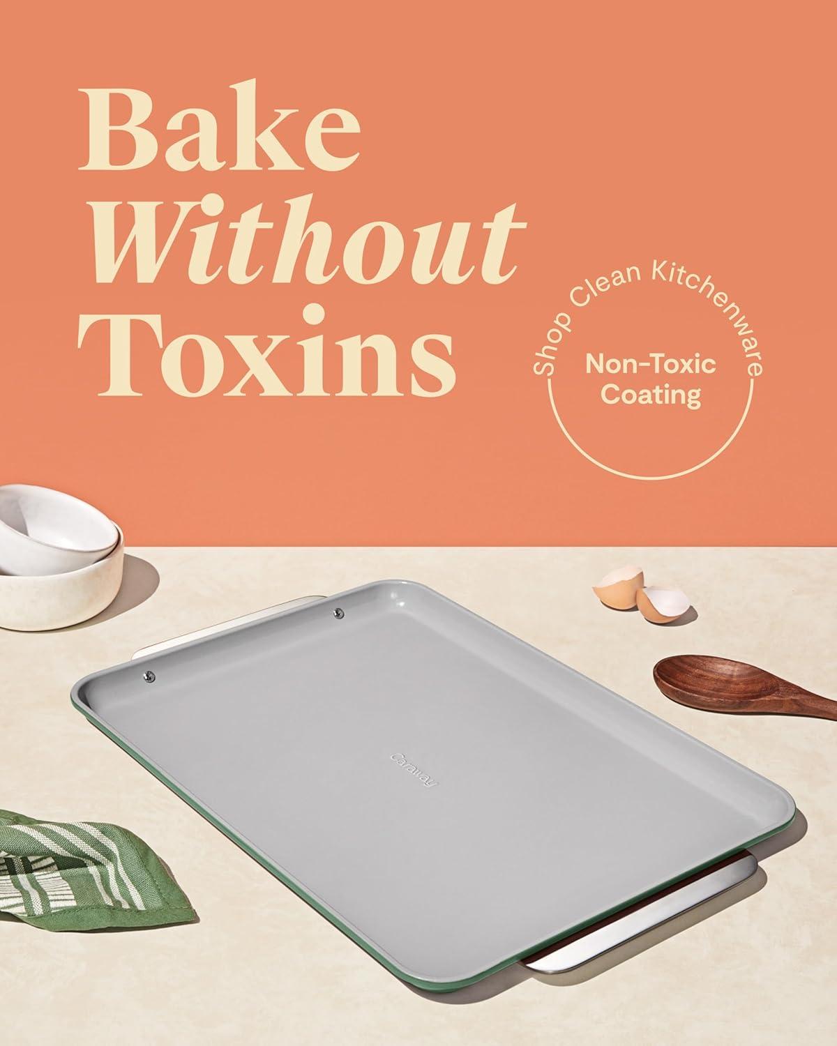 imageCaraway NonStick Ceramic Baking Sheet Naturally Slick Ceramic Coating NonToxic PTFE amp PFOA Free Perfect for Baking Roasting and More Large 18 x 13 GraySage