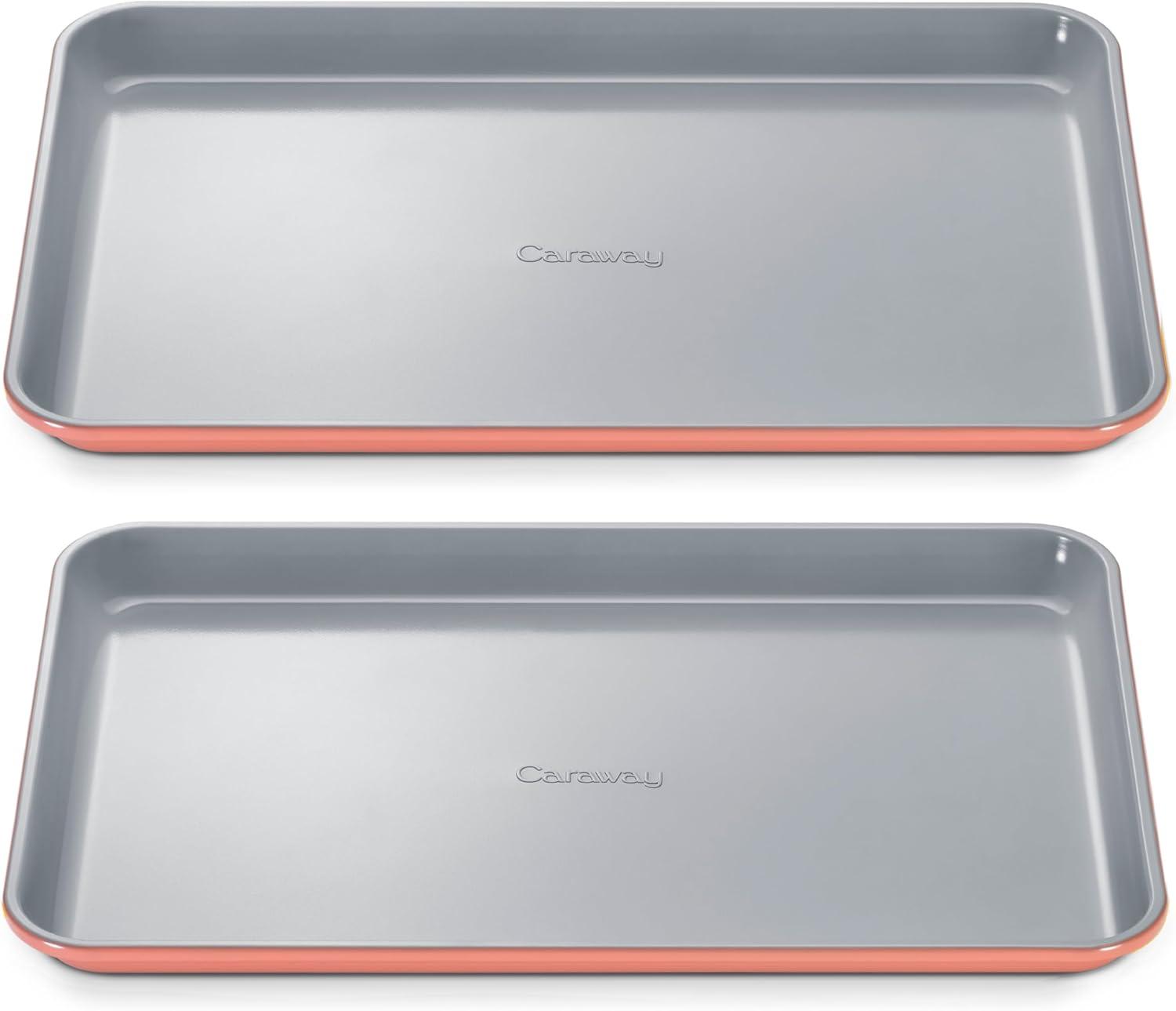 imageCaraway NonStick Ceramic Baking Sheet Naturally Slick Ceramic Coating NonToxic PTFE amp PFOA Free Perfect for Baking Roasting and More Large 18 x 13 GrayPerracotta