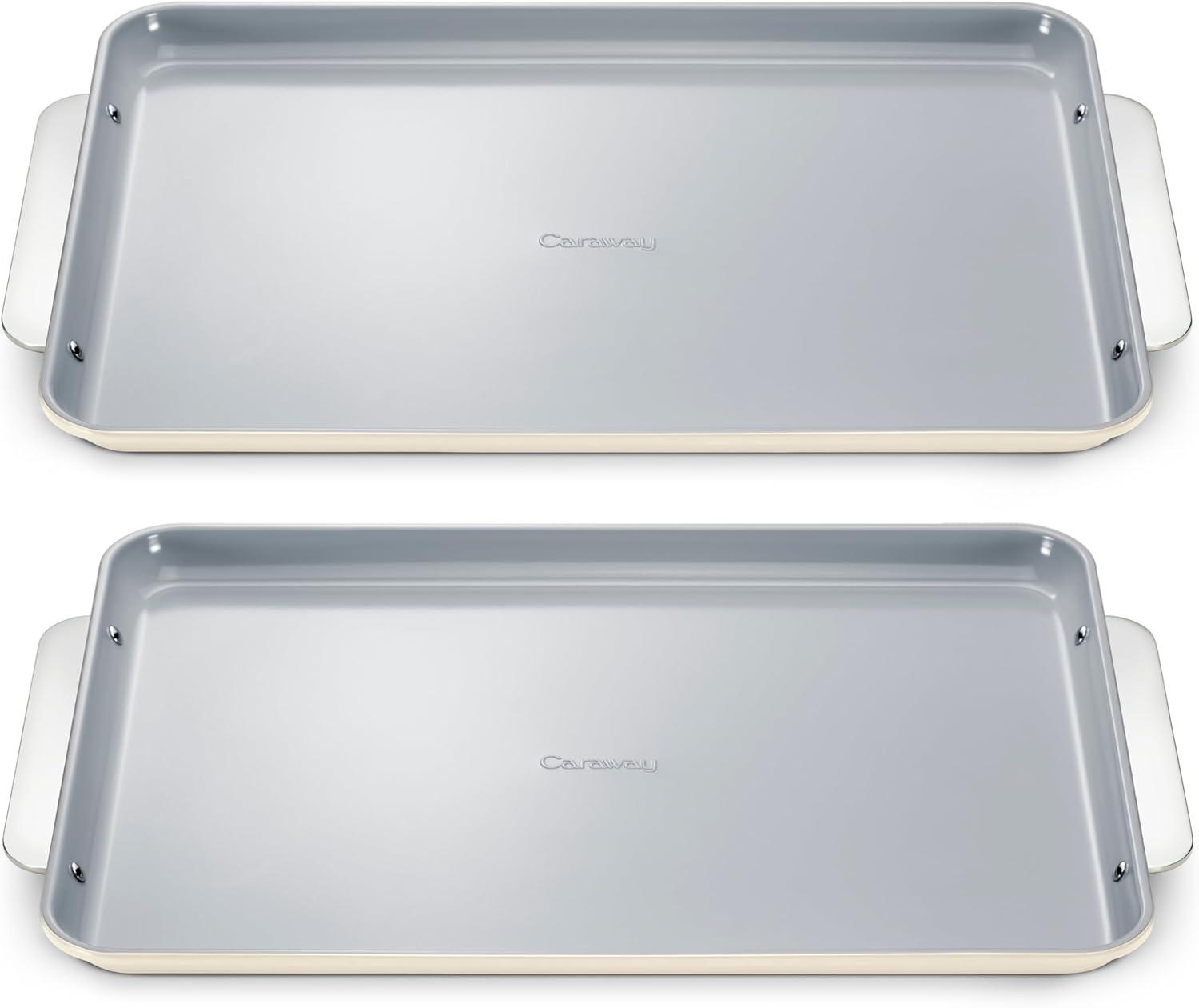 imageCaraway NonStick Ceramic Baking Sheet Naturally Slick Ceramic Coating NonToxic PTFE amp PFOA Free Perfect for Baking Roasting and More Large 18 x 13 GrayCream
