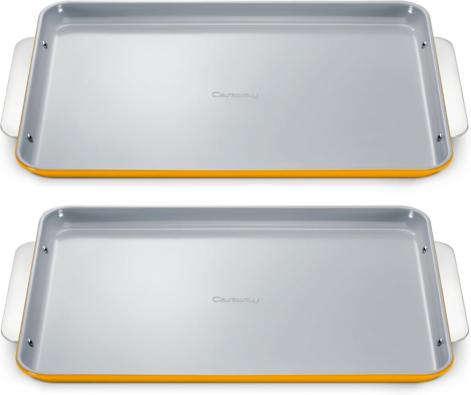 imageCaraway NonStick Ceramic Baking Sheet Naturally Slick Ceramic Coating NonToxic PTFE amp PFOA Free Perfect for Baking Roasting and More Large 18 x 13 GrayMarigold