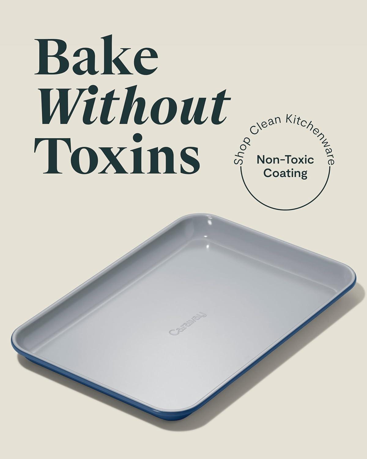 imageCaraway NonStick Ceramic Baking Sheet Naturally Slick Ceramic Coating NonToxic PTFE amp PFOA Free Perfect for Baking Roasting and More Large 18 x 13 GrayNavy