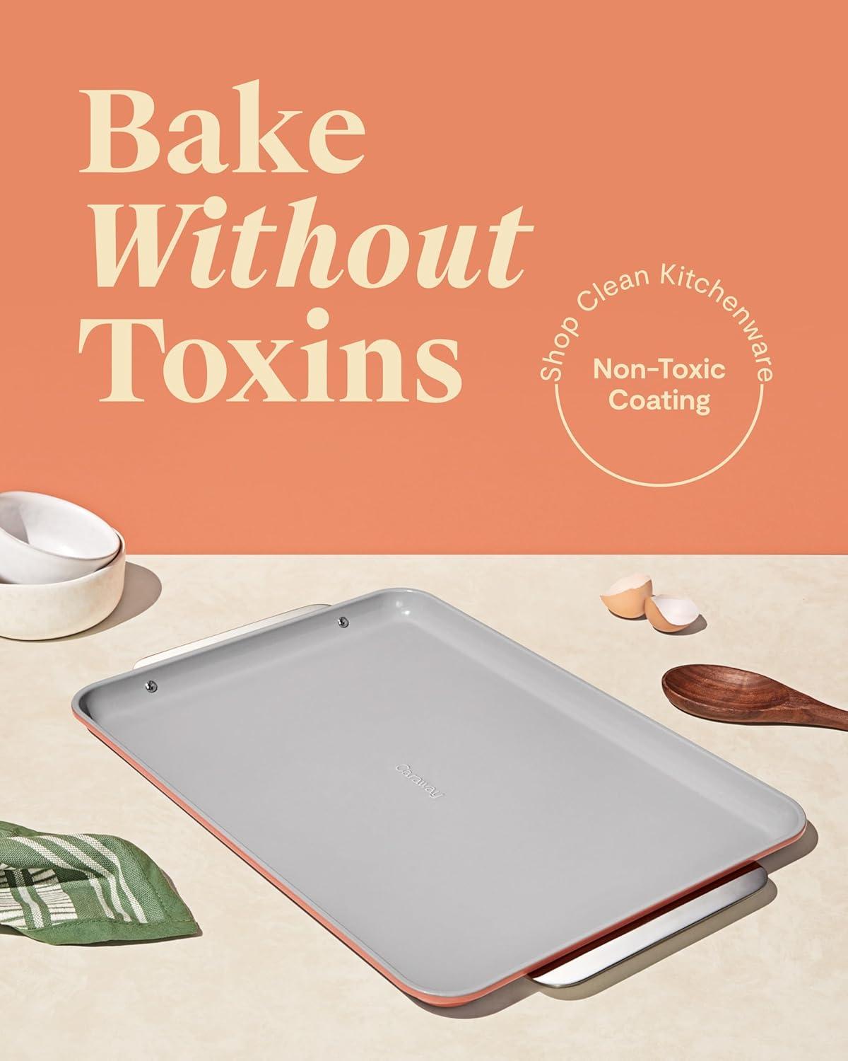 imageCaraway NonStick Ceramic Baking Sheet Naturally Slick Ceramic Coating NonToxic PTFE amp PFOA Free Perfect for Baking Roasting and More Large 18 x 13 GrayPerracotta