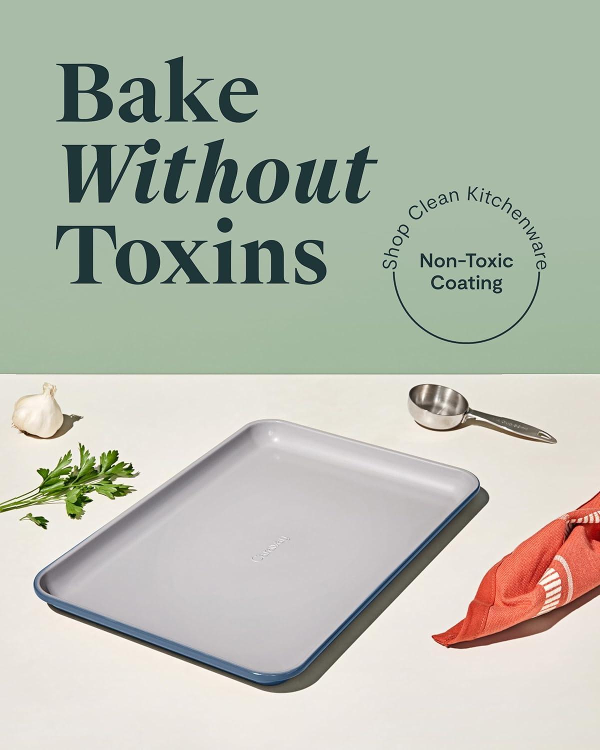 imageCaraway NonStick Ceramic Baking Sheet Naturally Slick Ceramic Coating NonToxic PTFE amp PFOA Free Perfect for Baking Roasting and More Large 18 x 13 GraySlate