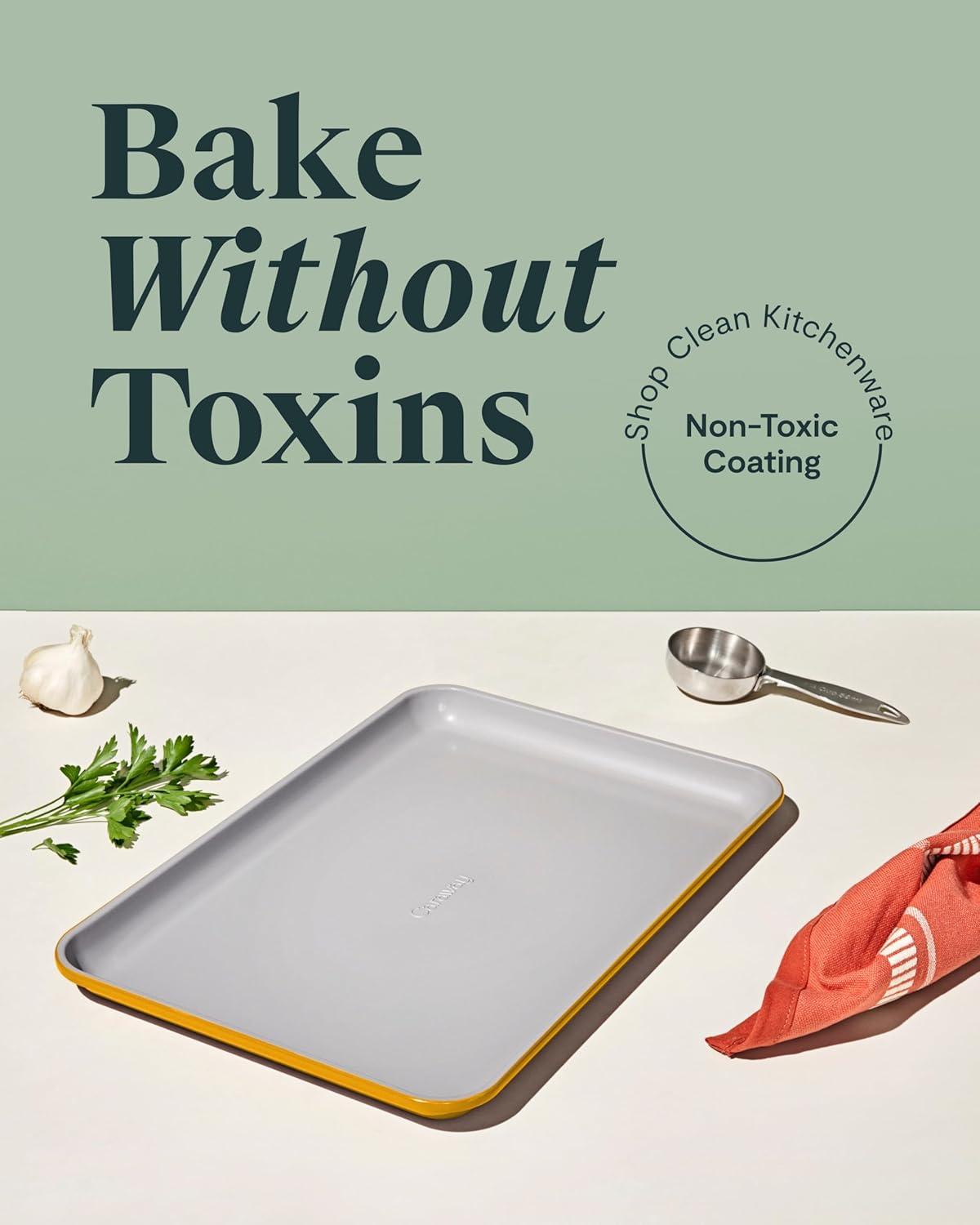 imageCaraway NonStick Ceramic Baking Sheet Naturally Slick Ceramic Coating NonToxic PTFE amp PFOA Free Perfect for Baking Roasting and More Large 18 x 13 GrayMarigold
