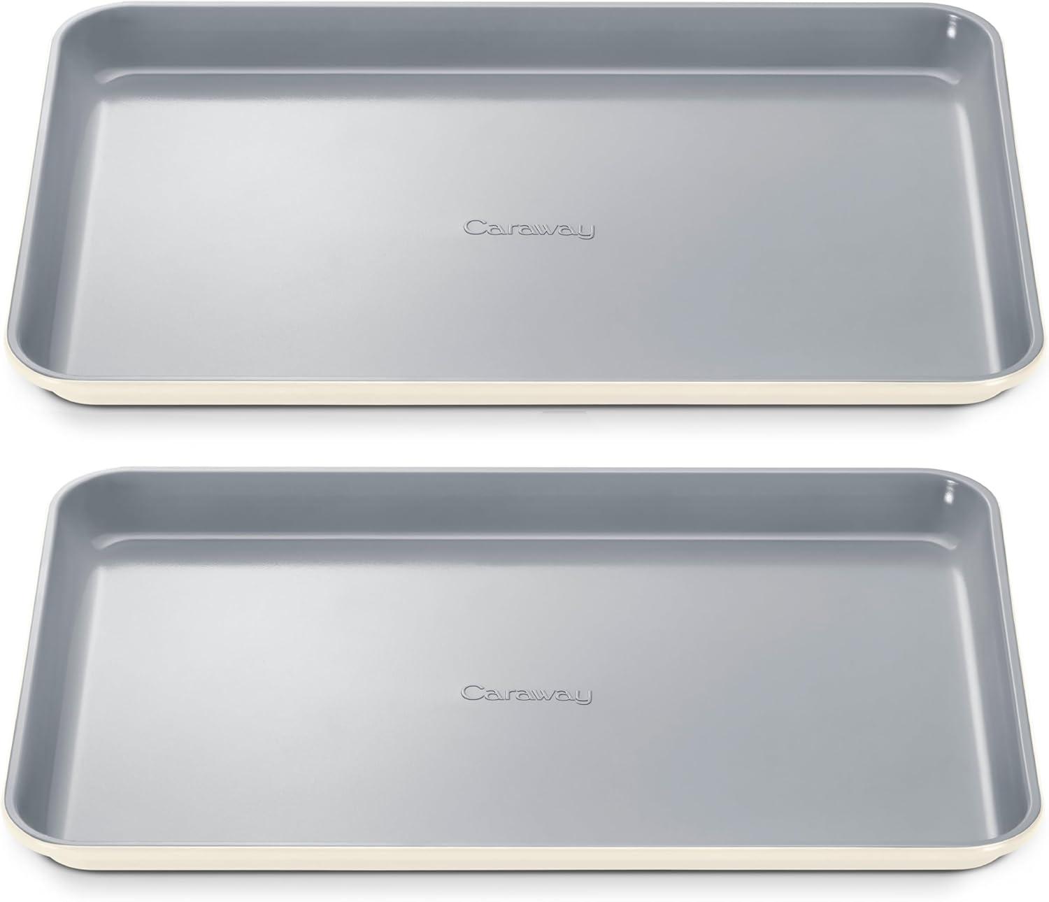 imageCaraway NonStick Ceramic Baking Sheet Naturally Slick Ceramic Coating NonToxic PTFE amp PFOA Free Perfect for Baking Roasting and More Large 18 x 13 GrayCream