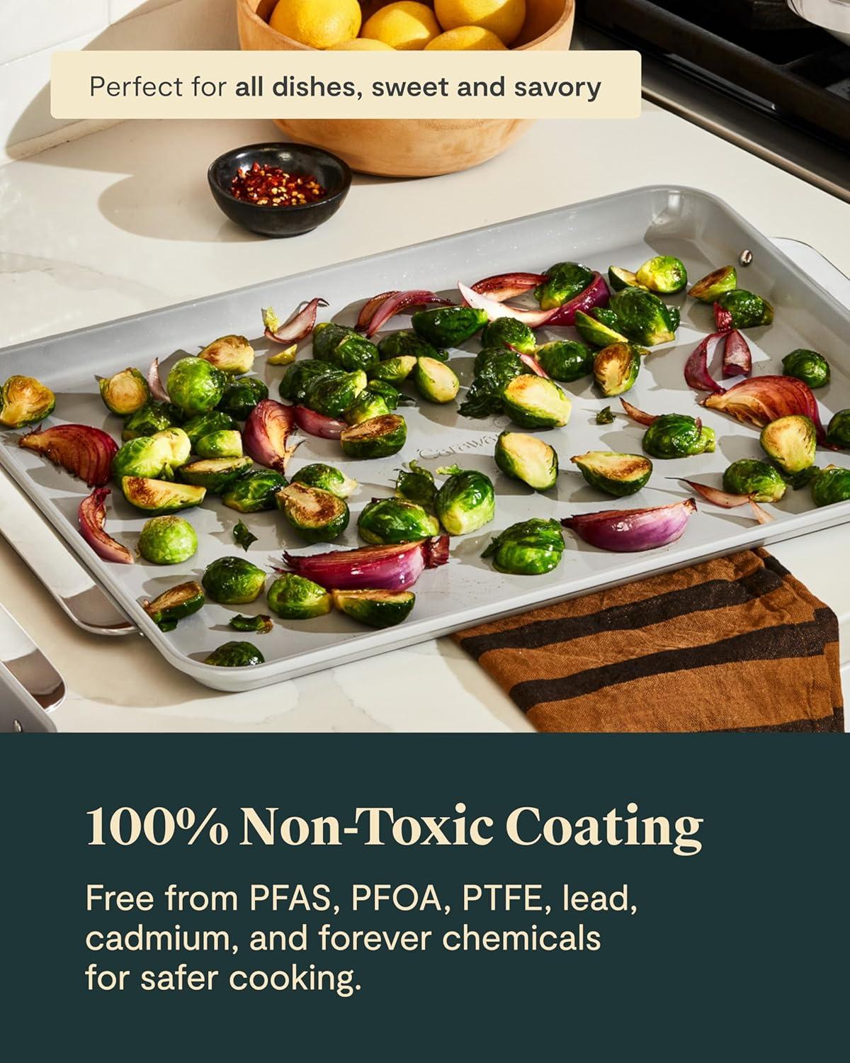 imageCaraway NonStick Ceramic Baking Sheet Naturally Slick Ceramic Coating NonToxic PTFE amp PFOA Free Perfect for Baking Roasting and More Large 18 x 13 GraySage