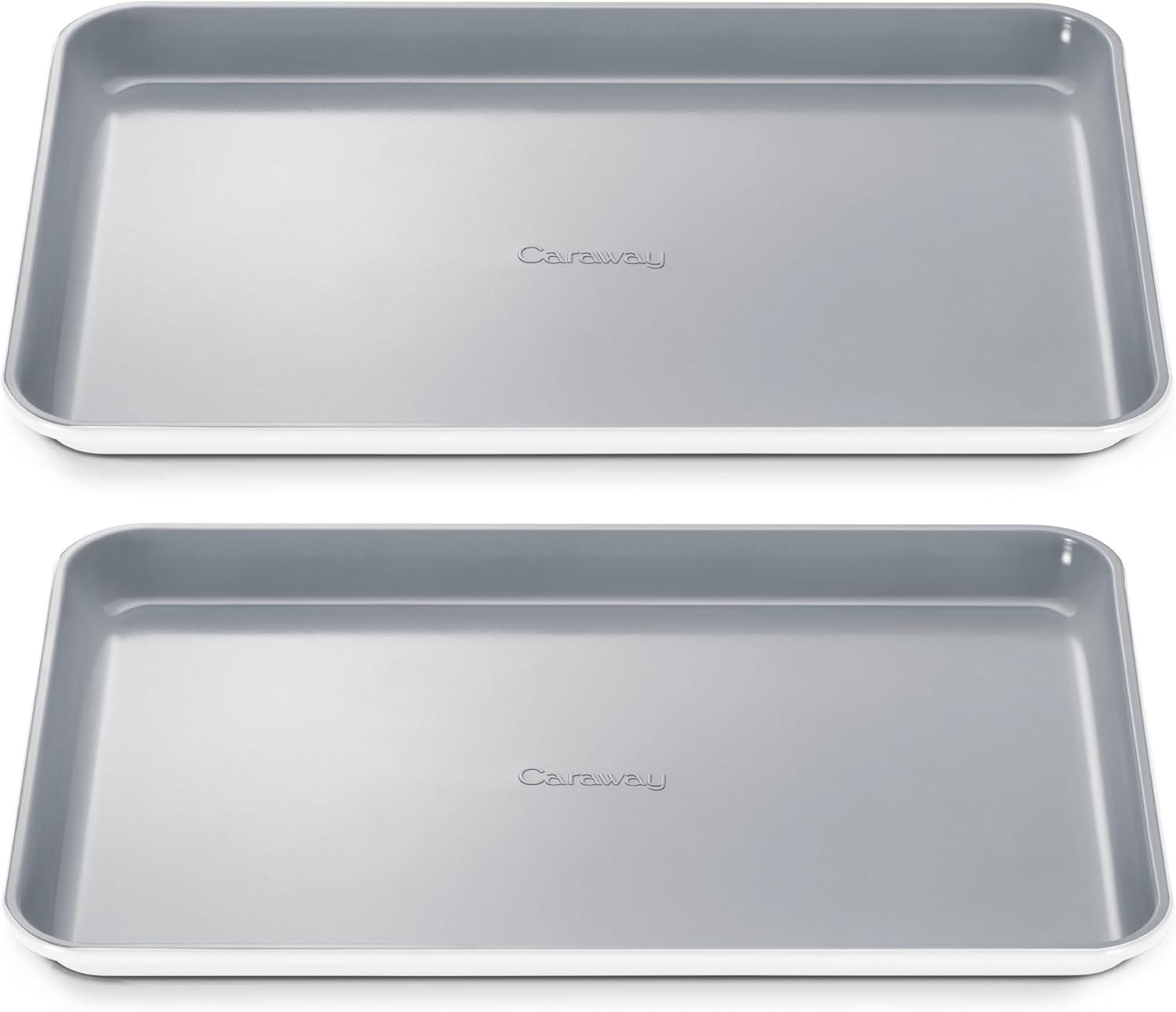 imageCaraway NonStick Ceramic Baking Sheet Naturally Slick Ceramic Coating NonToxic PTFE amp PFOA Free Perfect for Baking Roasting and More Large 18 x 13 GrayWhite