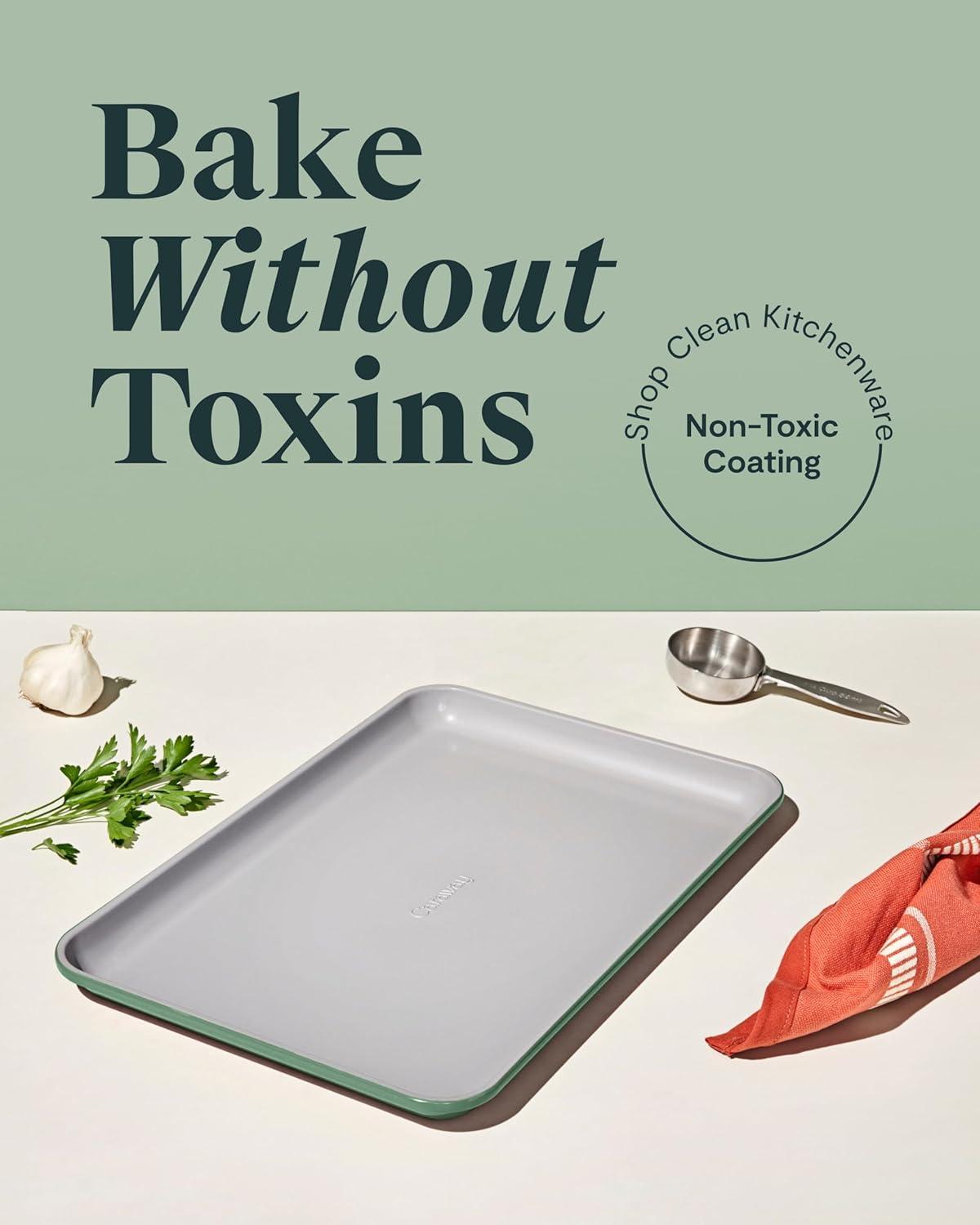 imageCaraway NonStick Ceramic Baking Sheet Naturally Slick Ceramic Coating NonToxic PTFE amp PFOA Free Perfect for Baking Roasting and More Large 18 x 13 GraySage