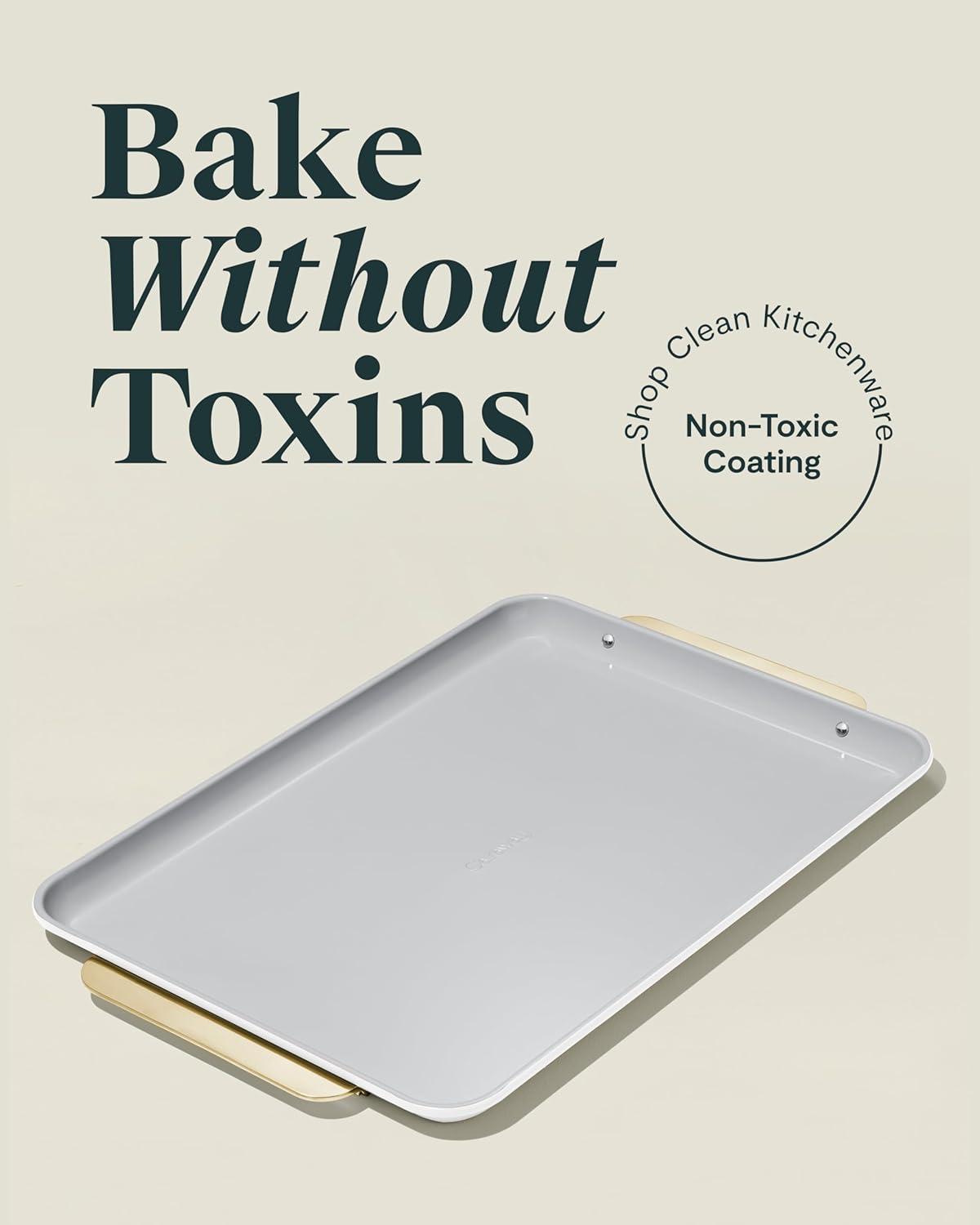 imageCaraway NonStick Ceramic Baking Sheet Naturally Slick Ceramic Coating NonToxic PTFE amp PFOA Free Perfect for Baking Roasting and More Large 18 x 13 GrayWhite