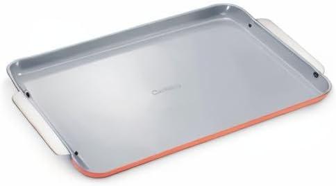 imageCaraway NonStick Ceramic Baking Sheet Naturally Slick Ceramic Coating NonToxic PTFE amp PFOA Free Perfect for Baking Roasting and More Large 18 x 13 GrayPerracotta