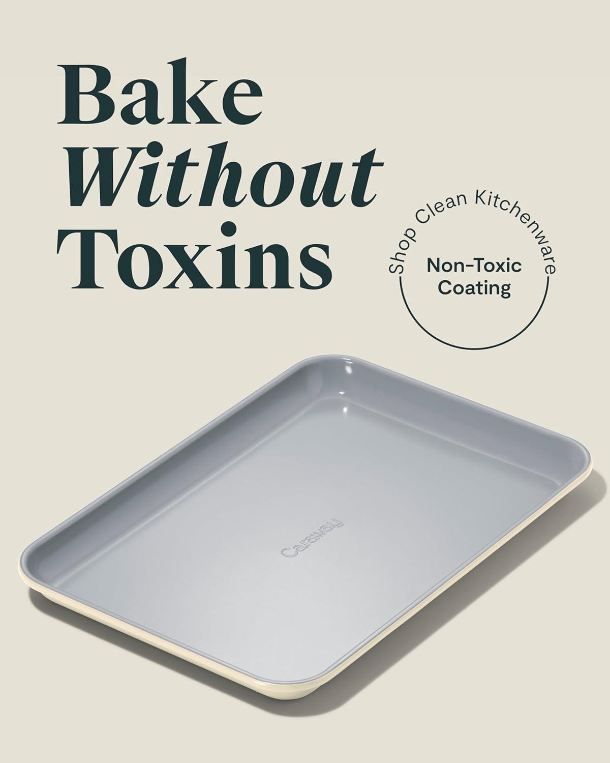 imageCaraway NonStick Ceramic Baking Sheet Naturally Slick Ceramic Coating NonToxic PTFE amp PFOA Free Perfect for Baking Roasting and More Large 18 x 13 GrayCream