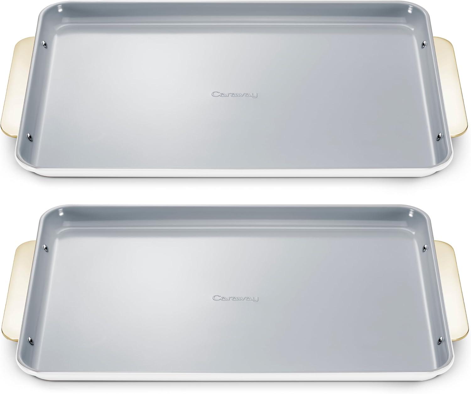 imageCaraway NonStick Ceramic Baking Sheet Naturally Slick Ceramic Coating NonToxic PTFE amp PFOA Free Perfect for Baking Roasting and More Large 18 x 13 GrayWhite