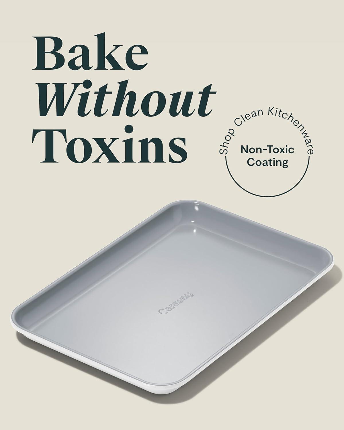 imageCaraway NonStick Ceramic Baking Sheet Naturally Slick Ceramic Coating NonToxic PTFE amp PFOA Free Perfect for Baking Roasting and More Large 18 x 13 GrayWhite
