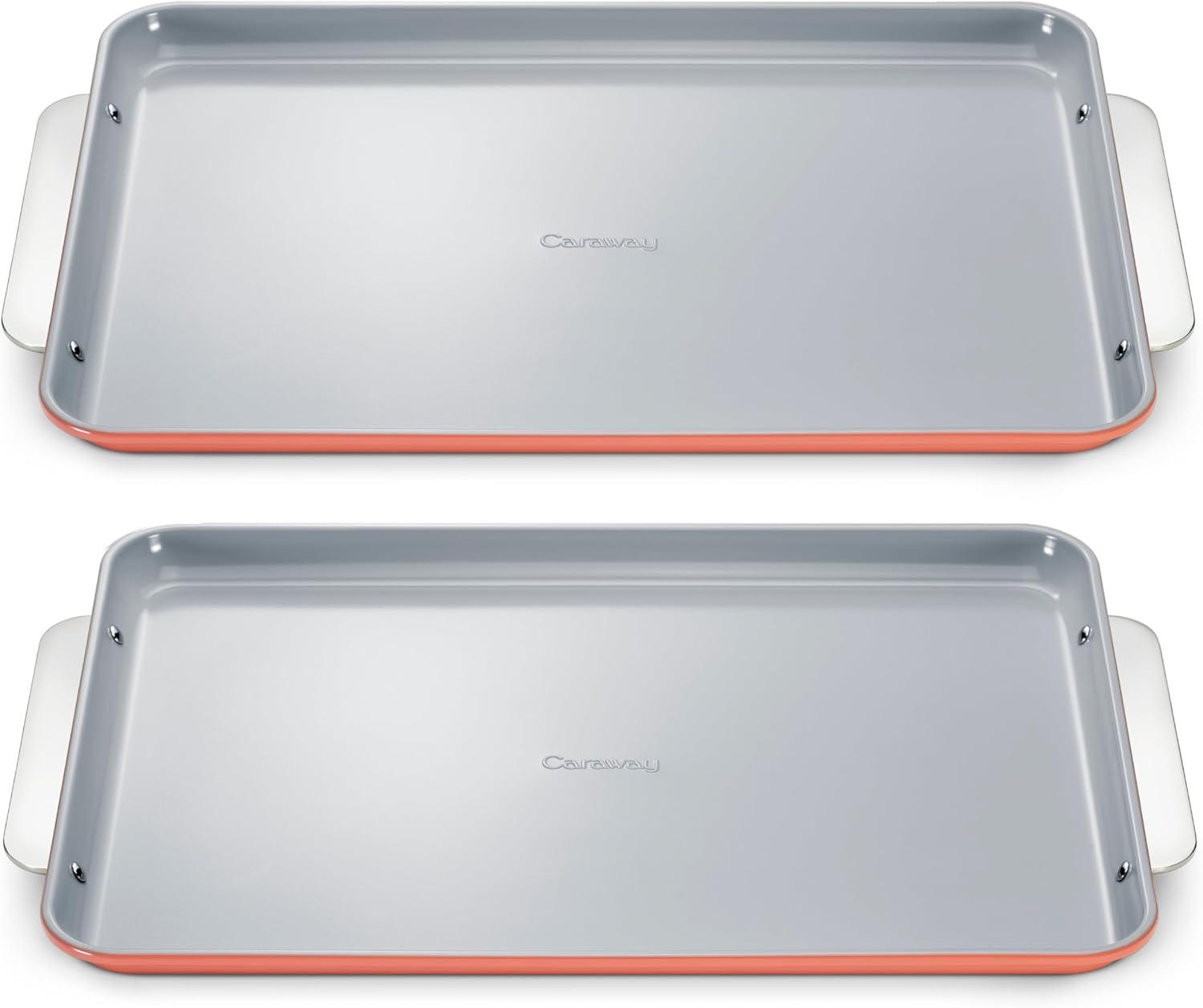 imageCaraway NonStick Ceramic Baking Sheet Naturally Slick Ceramic Coating NonToxic PTFE amp PFOA Free Perfect for Baking Roasting and More Large 18 x 13 GrayPerracotta
