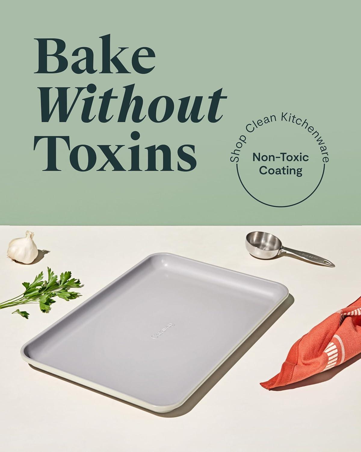 imageCaraway NonStick Ceramic Baking Sheet Naturally Slick Ceramic Coating NonToxic PTFE amp PFOA Free Perfect for Baking Roasting and More Large 18 x 13 GrayCream