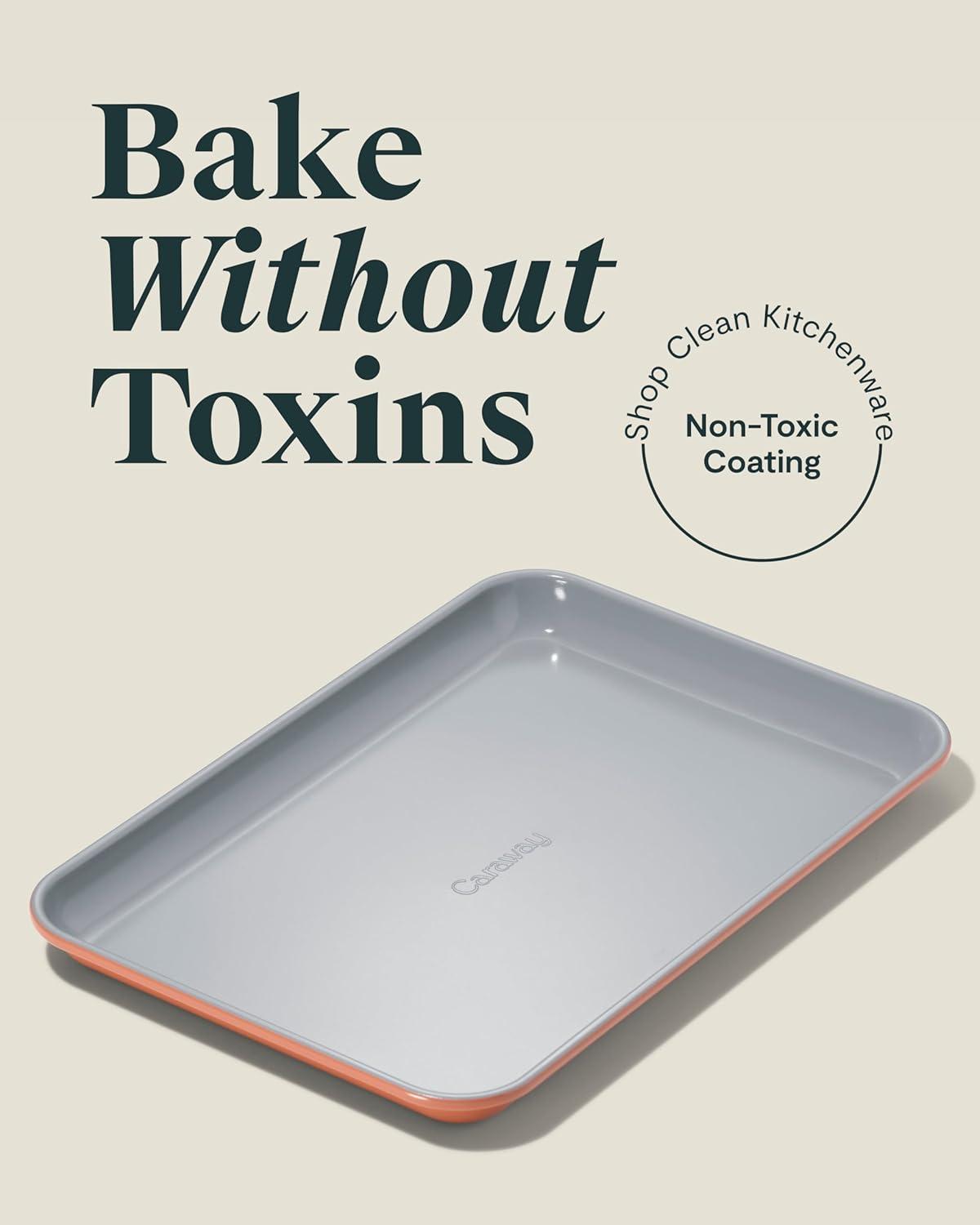 imageCaraway NonStick Ceramic Baking Sheet Naturally Slick Ceramic Coating NonToxic PTFE amp PFOA Free Perfect for Baking Roasting and More Large 18 x 13 GrayPerracotta
