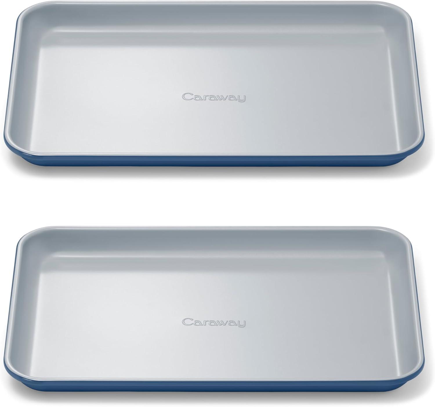 imageCaraway NonStick Ceramic Baking Sheet Naturally Slick Ceramic Coating NonToxic PTFE amp PFOA Free Perfect for Baking Roasting and More Large 18 x 13 GrayNavy